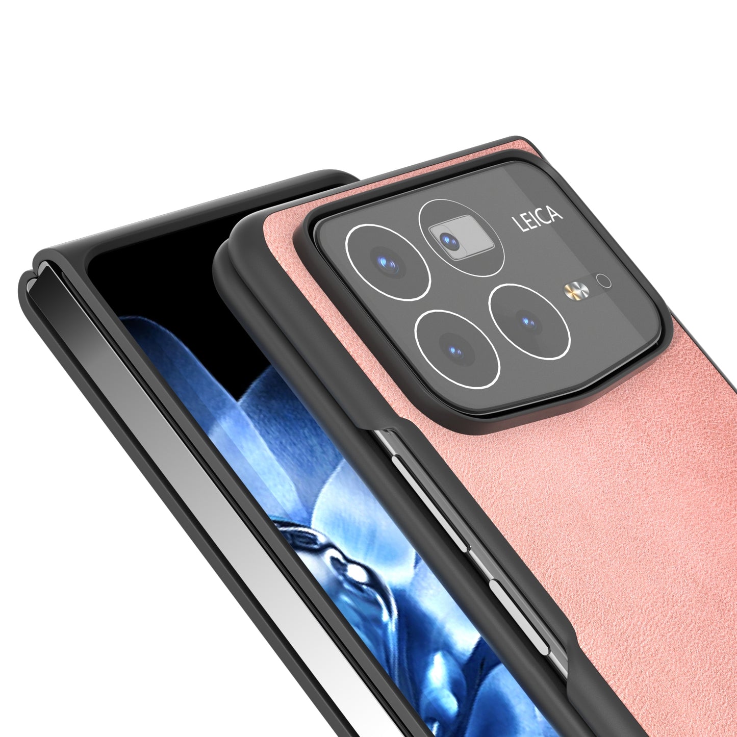 For Xiaomi Mix Fold 4 Black Edge Two-color Calf Texture PU Phone Case(Rose Gold)