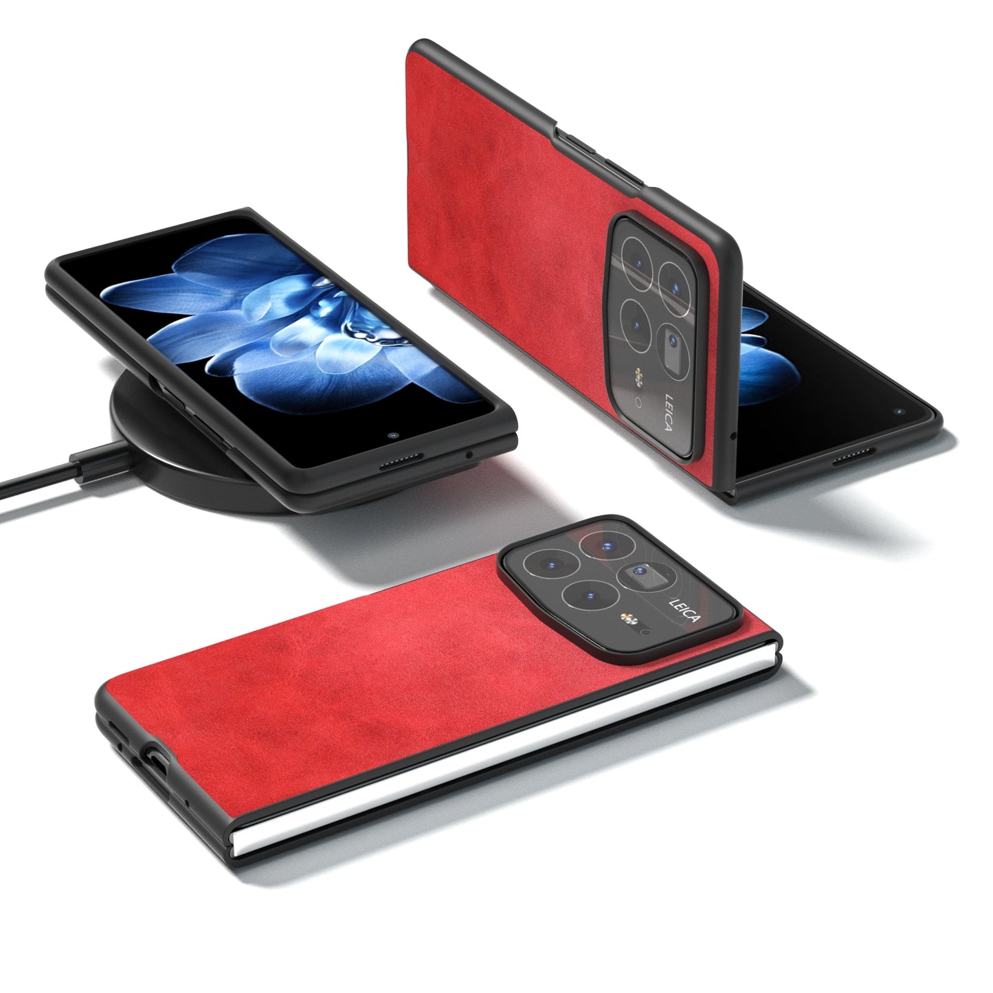 For Xiaomi Mix Fold 4 Black Edge Two-color Calf Texture PU Phone Case(Red)