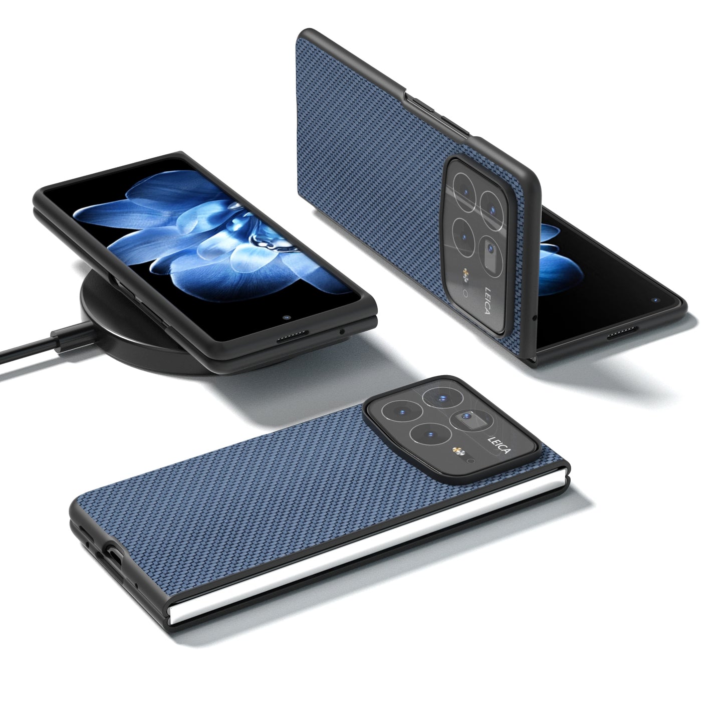 For Xiaomi Mix Fold 4 Black Frame Carbon Fiber Texture PU Phone Case(Sky Blue)