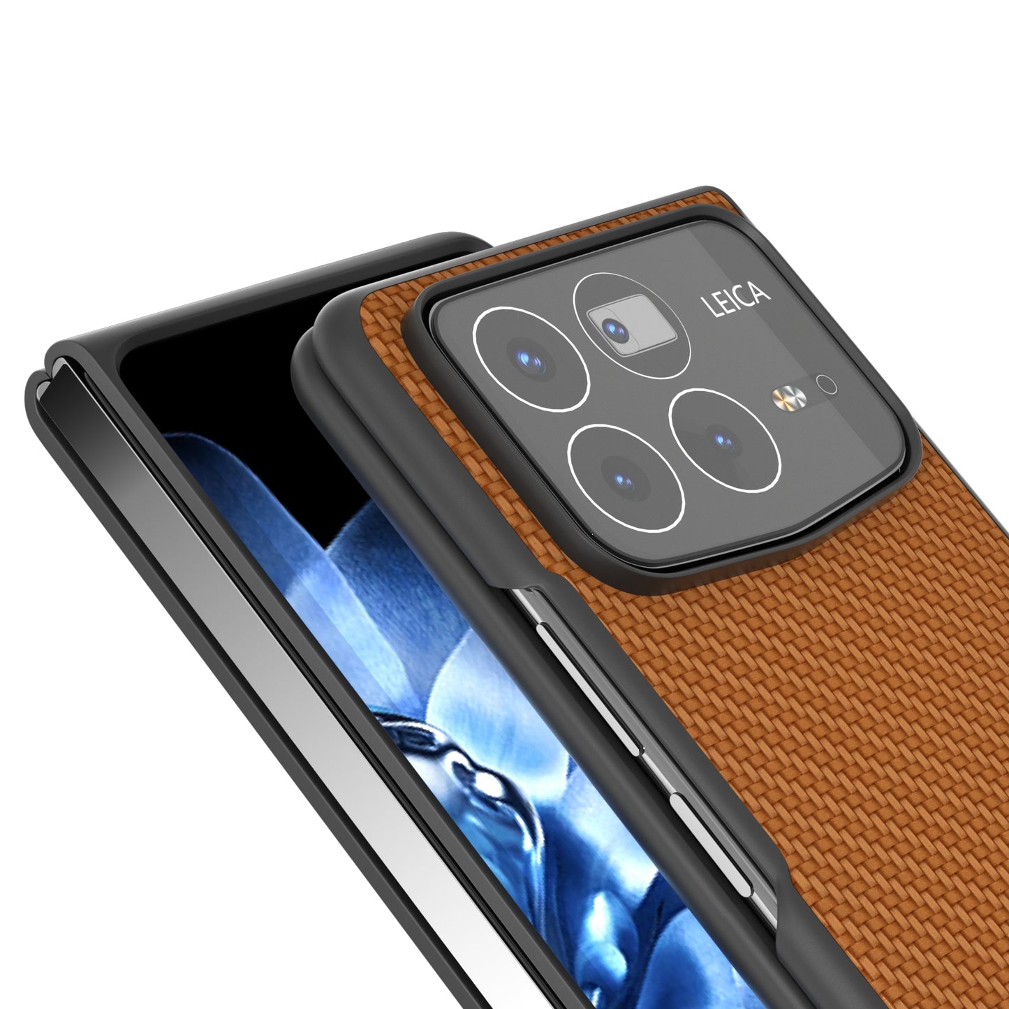 For Xiaomi Mix Fold 4 Black Frame Carbon Fiber Texture PU Phone Case(Brown)