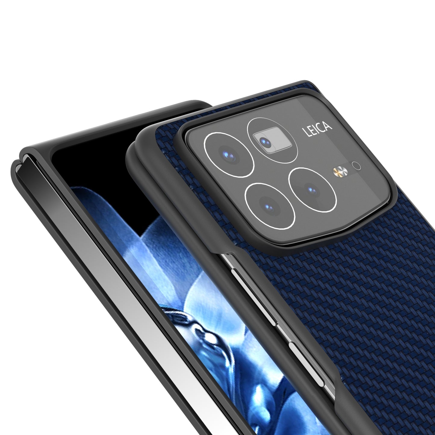 For Xiaomi Mix Fold 4 Black Frame Carbon Fiber Texture PU Phone Case(Blue)