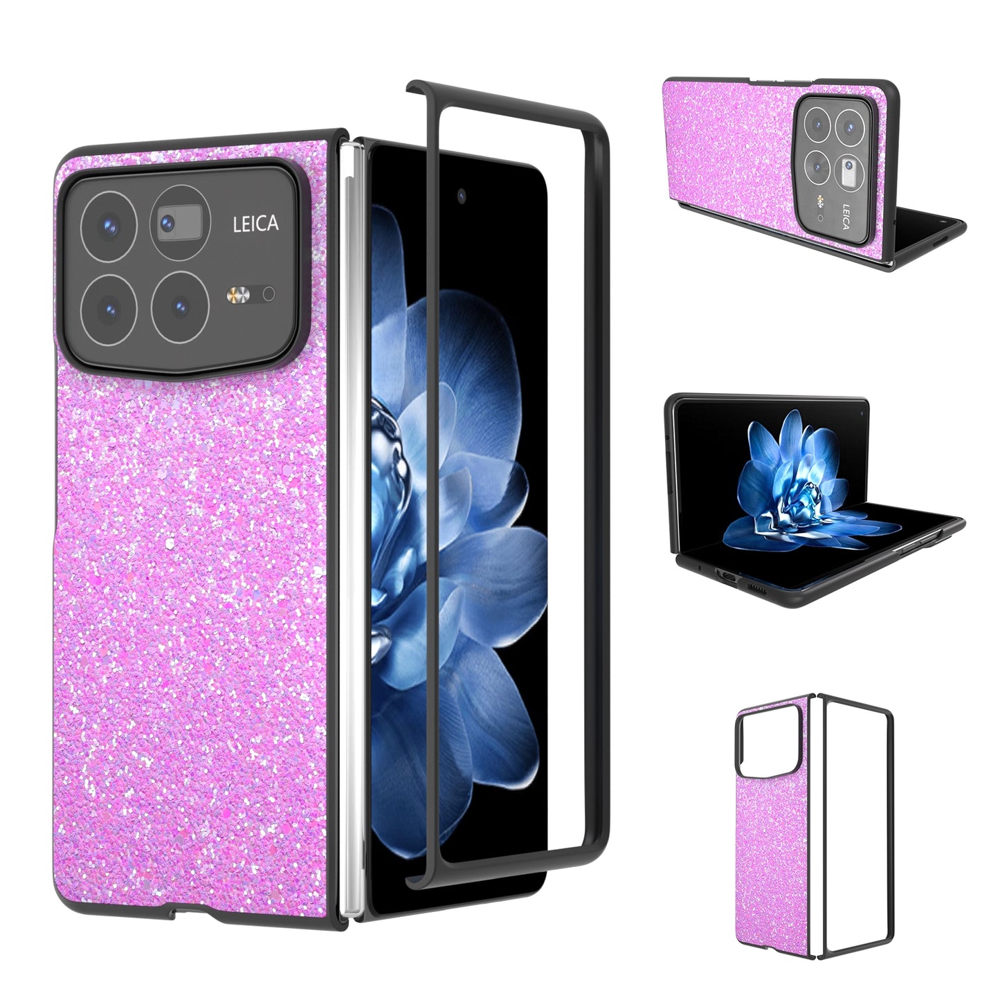 For Xiaomi Mix Fold 4 Black Frame Colorful Glitter Phone Case(Dark Pink)