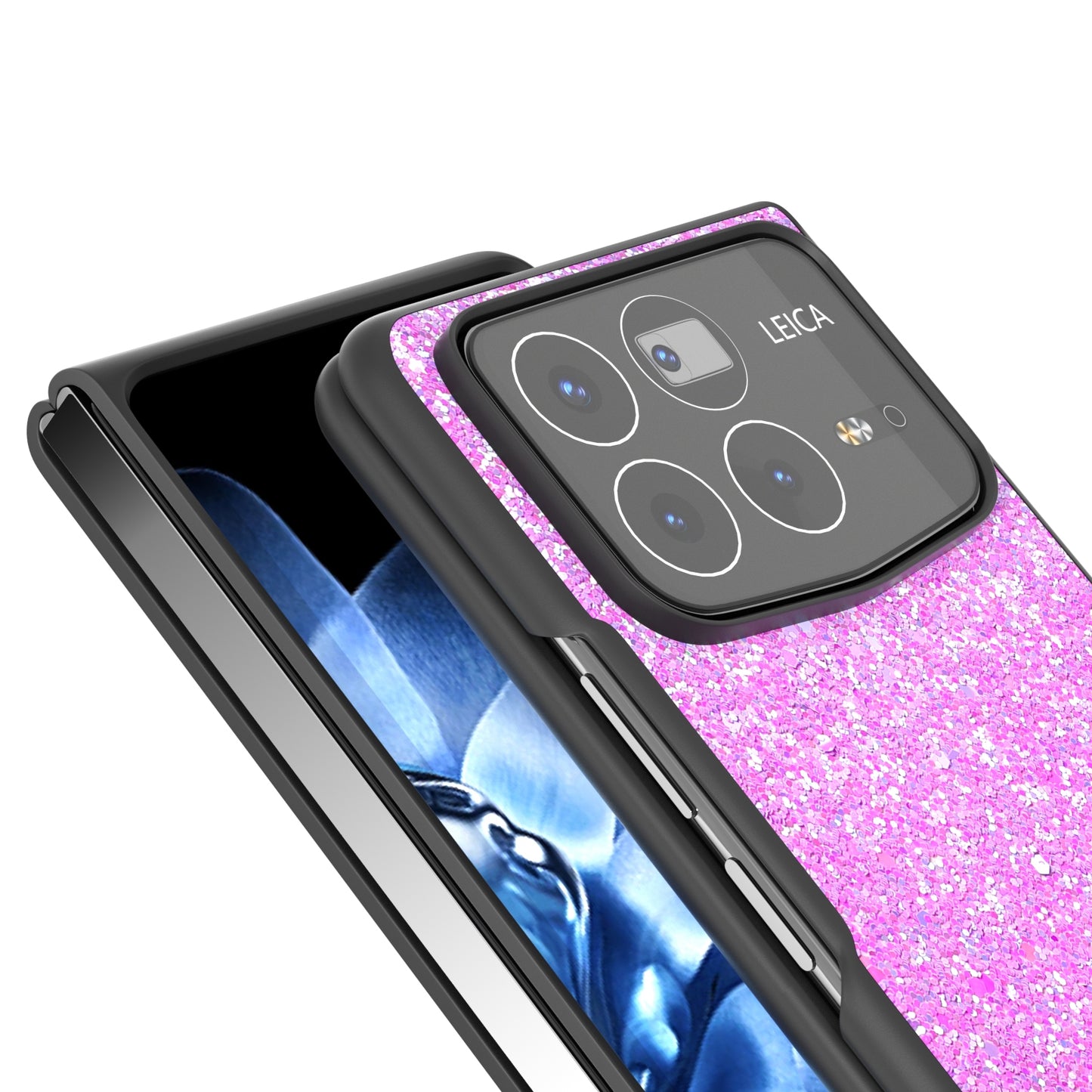 For Xiaomi Mix Fold 4 Black Frame Colorful Glitter Phone Case(Dark Pink)