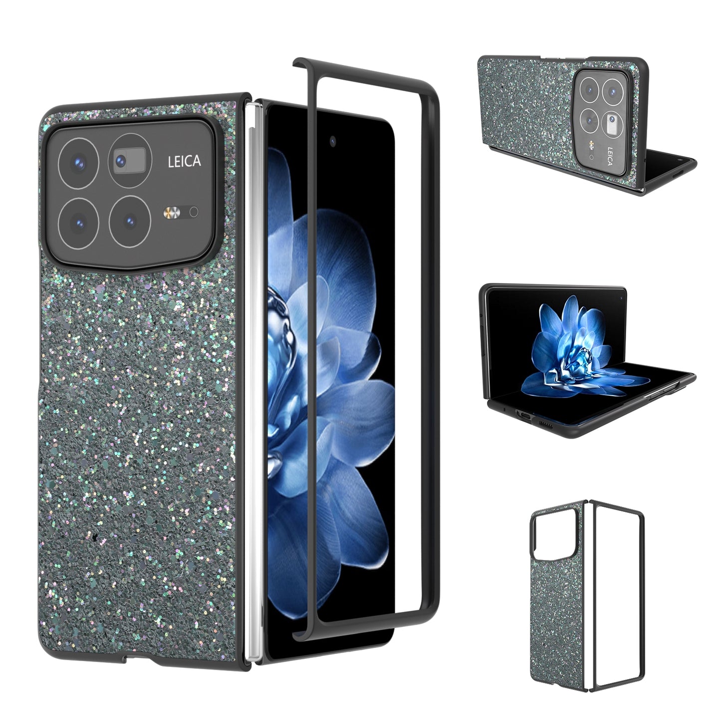 For Xiaomi Mix Fold 4 Black Frame Colorful Glitter Phone Case(Black Green)