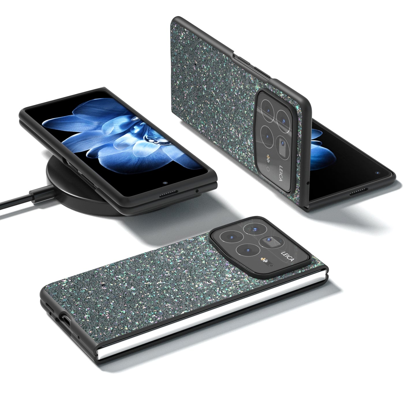 For Xiaomi Mix Fold 4 Black Frame Colorful Glitter Phone Case(Black Green)