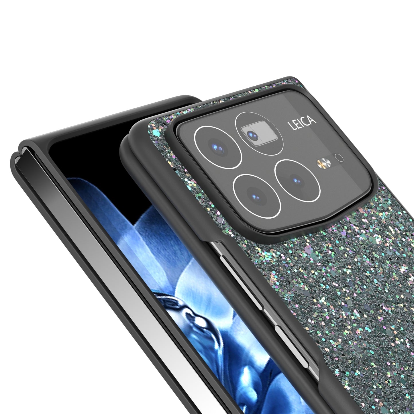 For Xiaomi Mix Fold 4 Black Frame Colorful Glitter Phone Case(Black Green)