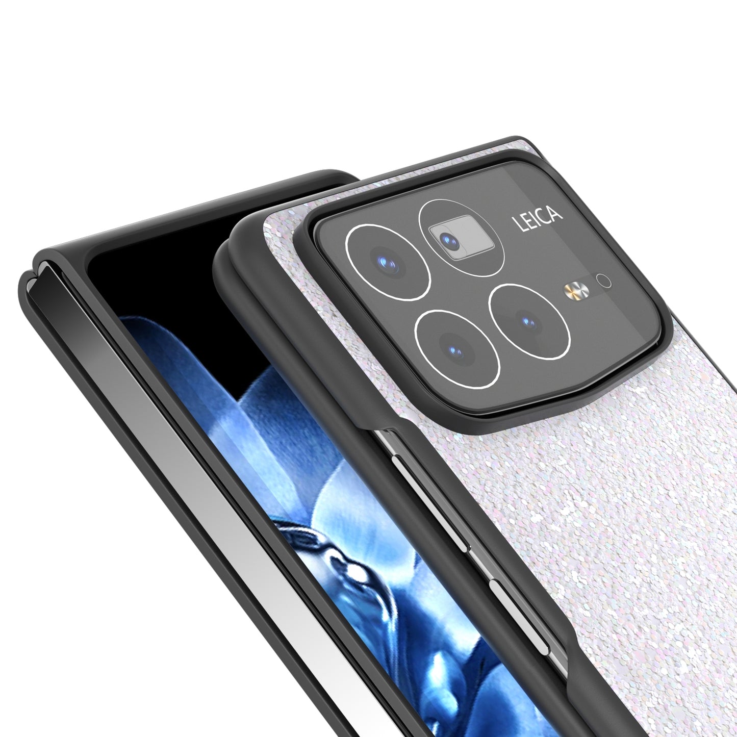 For Xiaomi Mix Fold 4 Black Frame Colorful Glitter Phone Case(White)