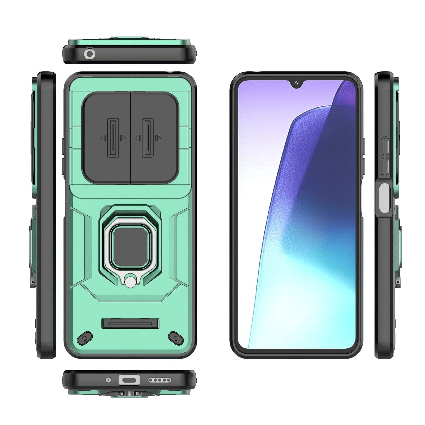 For Redmi 14C 4G Sliding Camshield TPU + PC Shockproof Phone Case with Holder(Green)