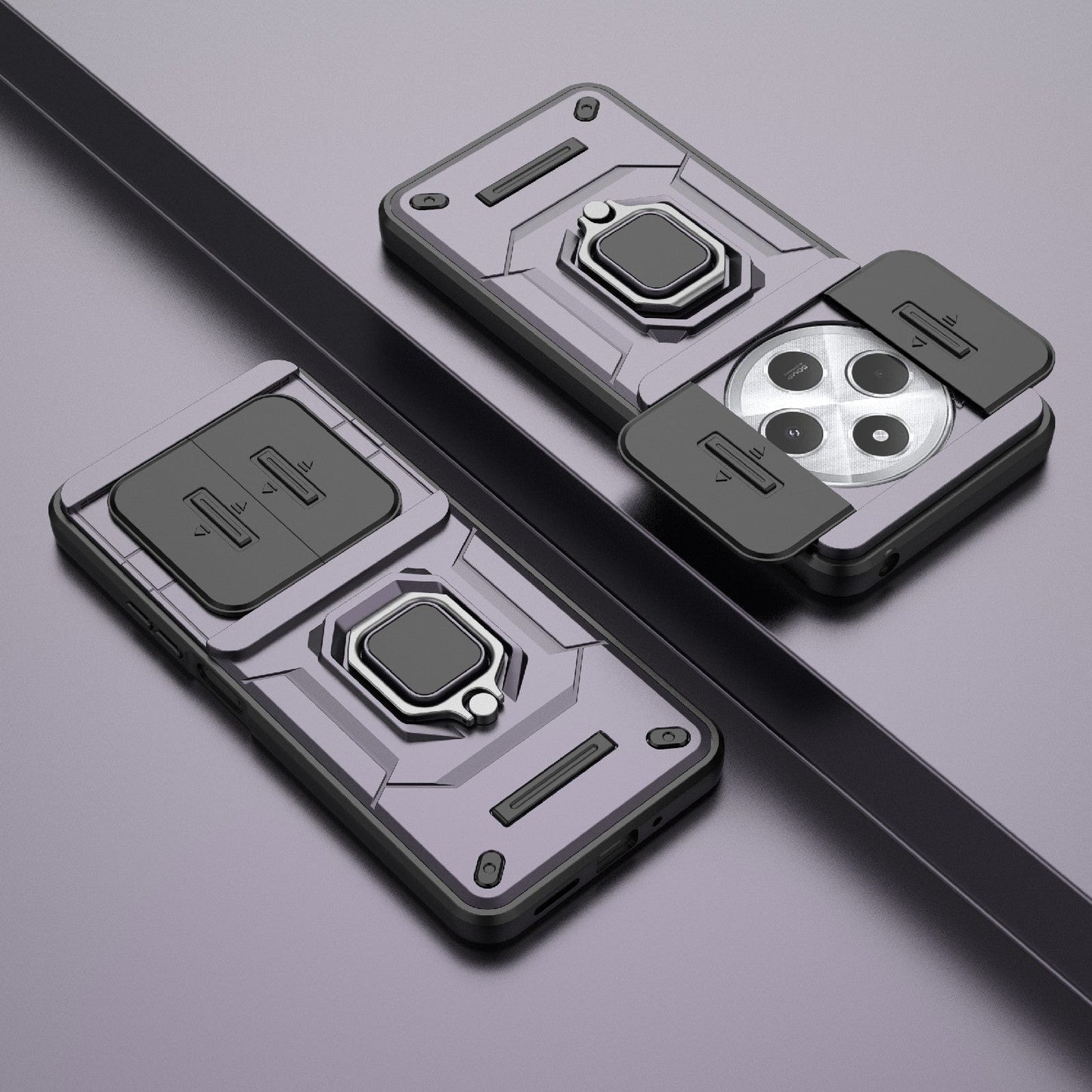 For Redmi 14C 4G Sliding Camshield TPU + PC Shockproof Phone Case with Holder(Purple)