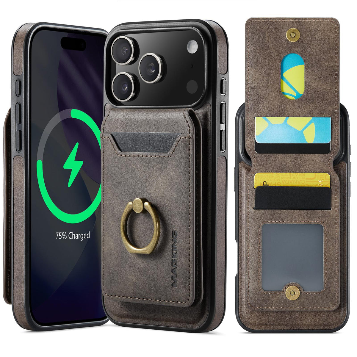 Compatible with iPhone 18 Pro Max & 17 Pro Max MAGKING K1 MagSafe Detachable Wallet RFID Back Cover Phone Case - Coffee
