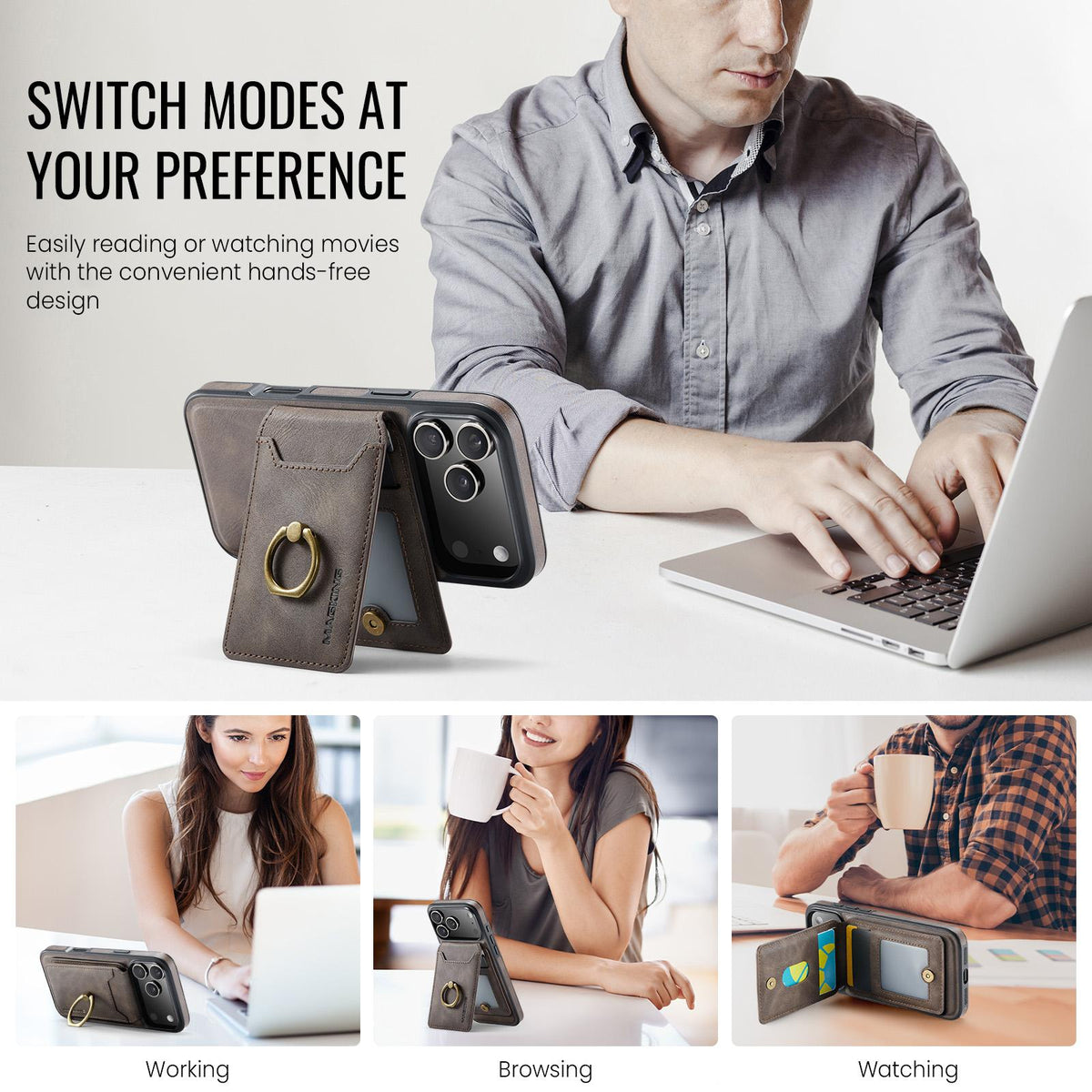Compatible with iPhone 18 Pro Max & 17 Pro Max MAGKING K1 MagSafe Detachable Wallet RFID Back Cover Phone Case - Coffee