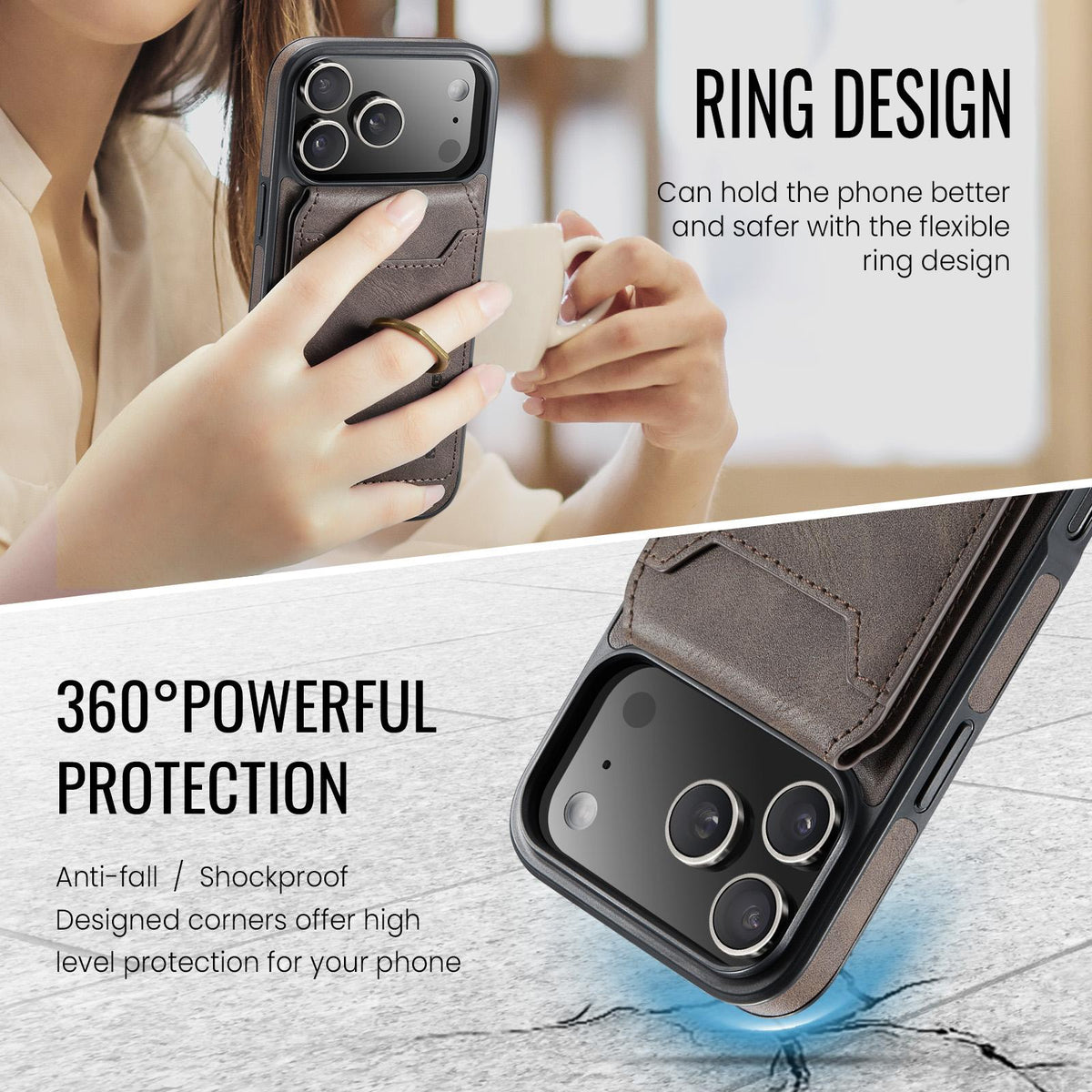 Compatible with iPhone 18 Pro Max & 17 Pro Max MAGKING K1 MagSafe Detachable Wallet RFID Back Cover Phone Case - Coffee