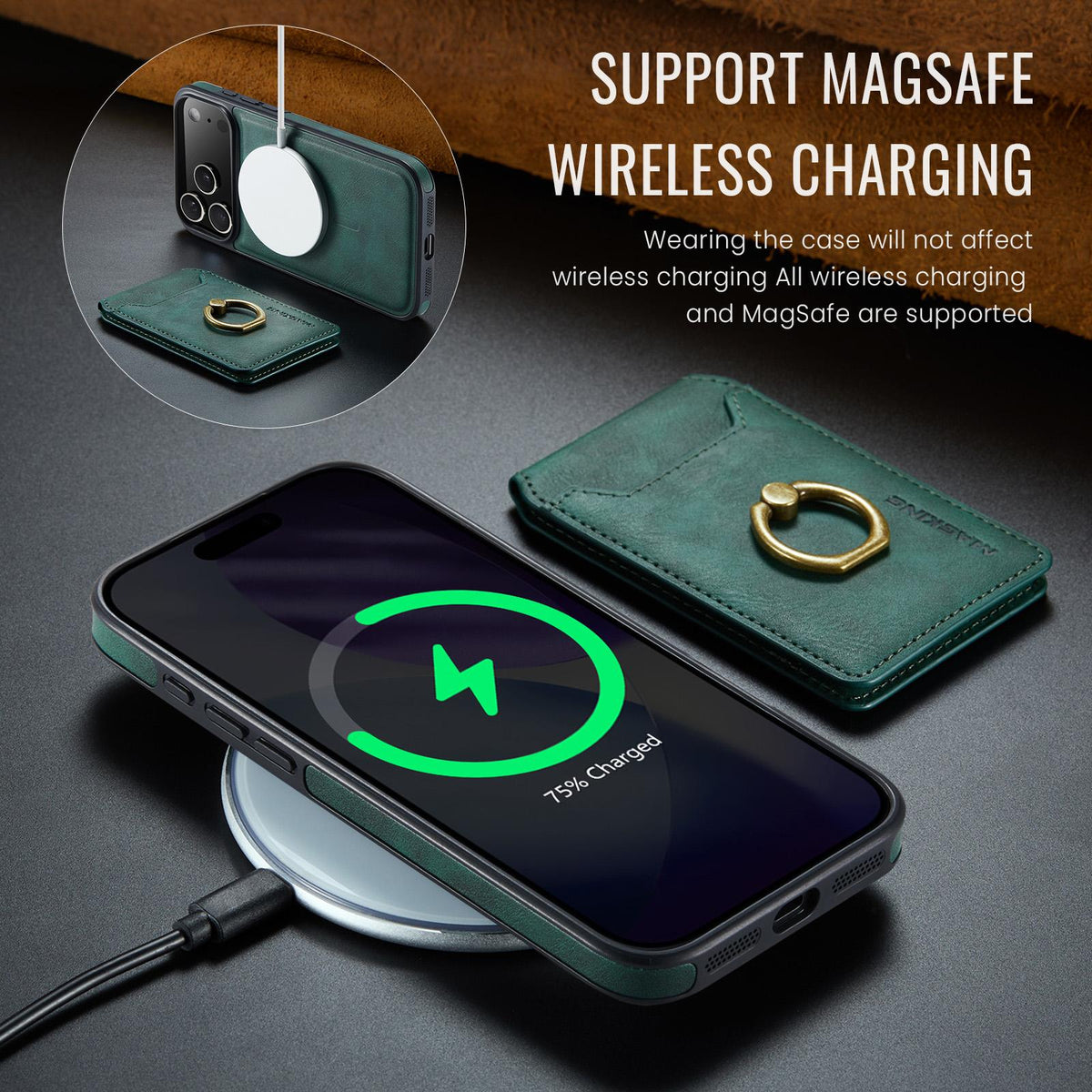 Compatible with iPhone 18 Pro Max & 17 Pro Max MAGKING K1 MagSafe Detachable Wallet RFID Back Cover Phone Case - Green
