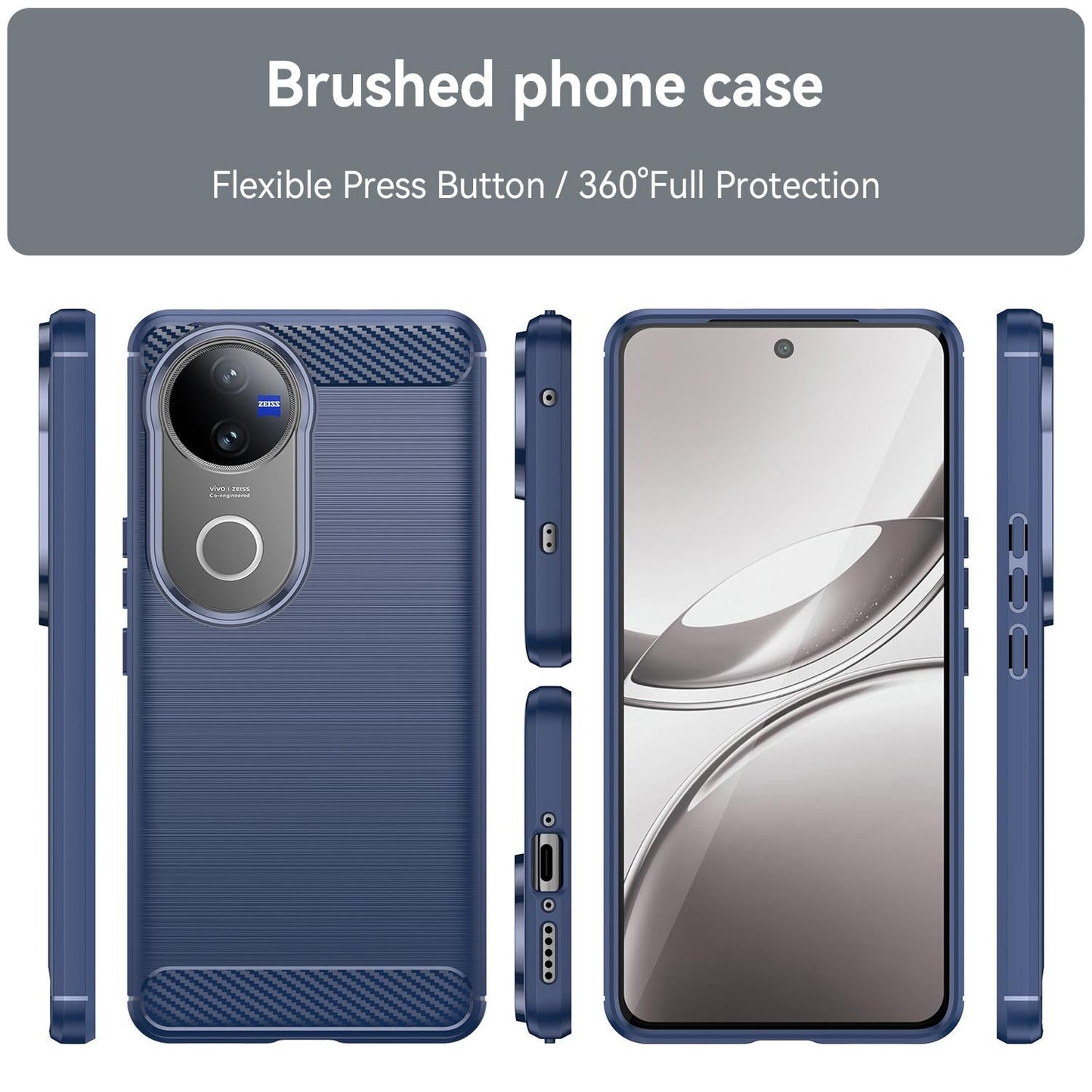 For vivo V50 Carbon Fiber Brushed Texture TPU Phone Case(Blue)