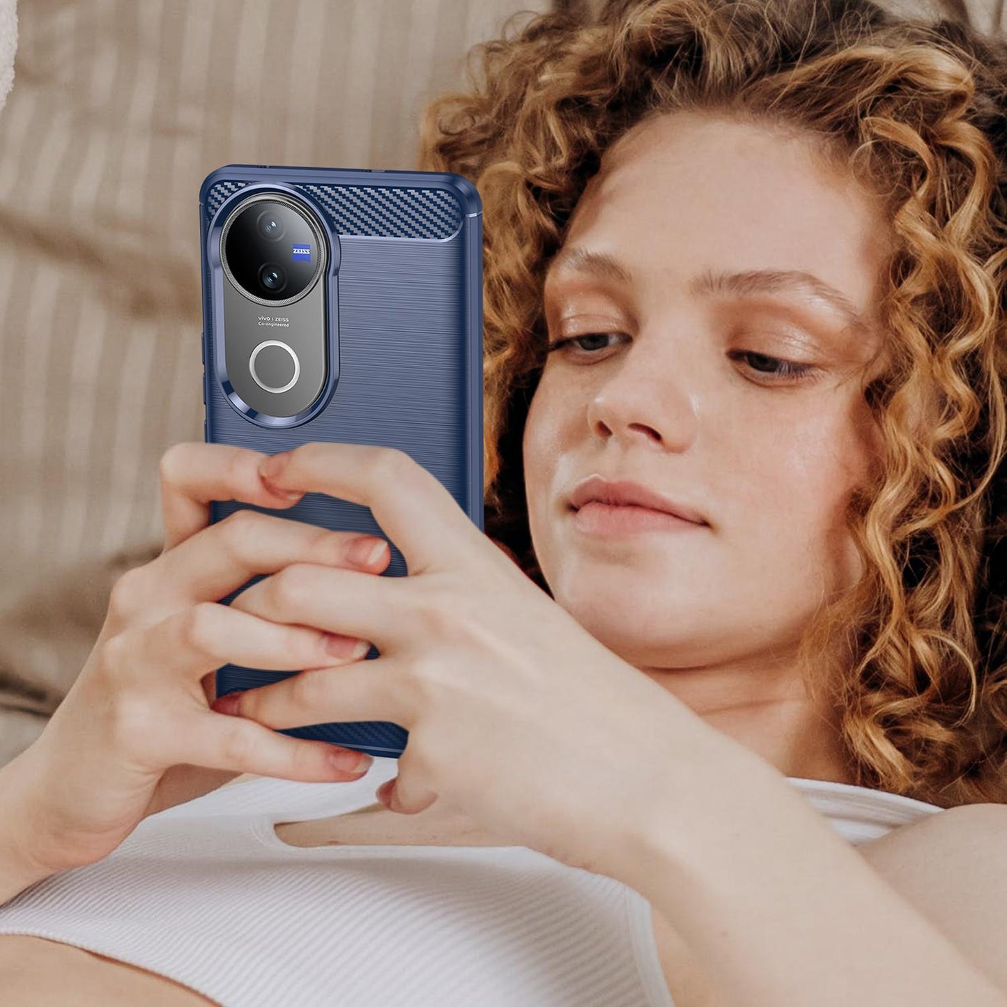 For vivo V50 Carbon Fiber Brushed Texture TPU Phone Case(Blue)