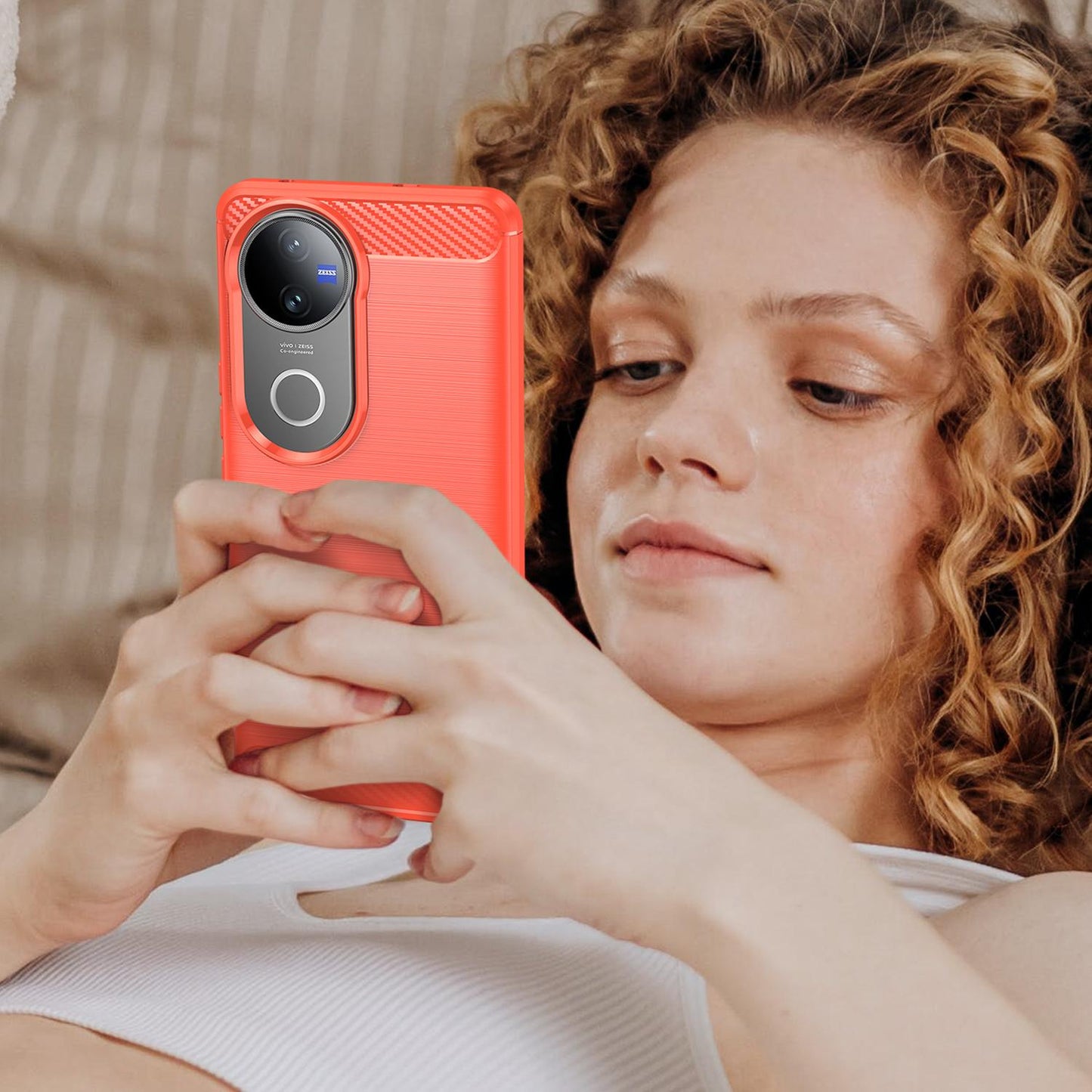 For vivo V50 Carbon Fiber Brushed Texture TPU Phone Case(Red)