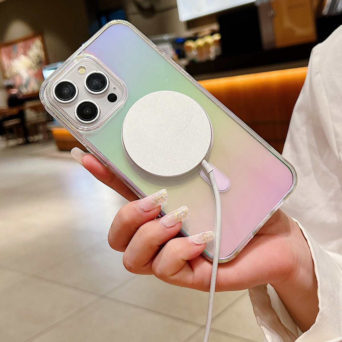 Compatible with iPhone 18 Pro Max Gradient Color MagSafe Airbag Full Coverage Phone Case - Rainbow