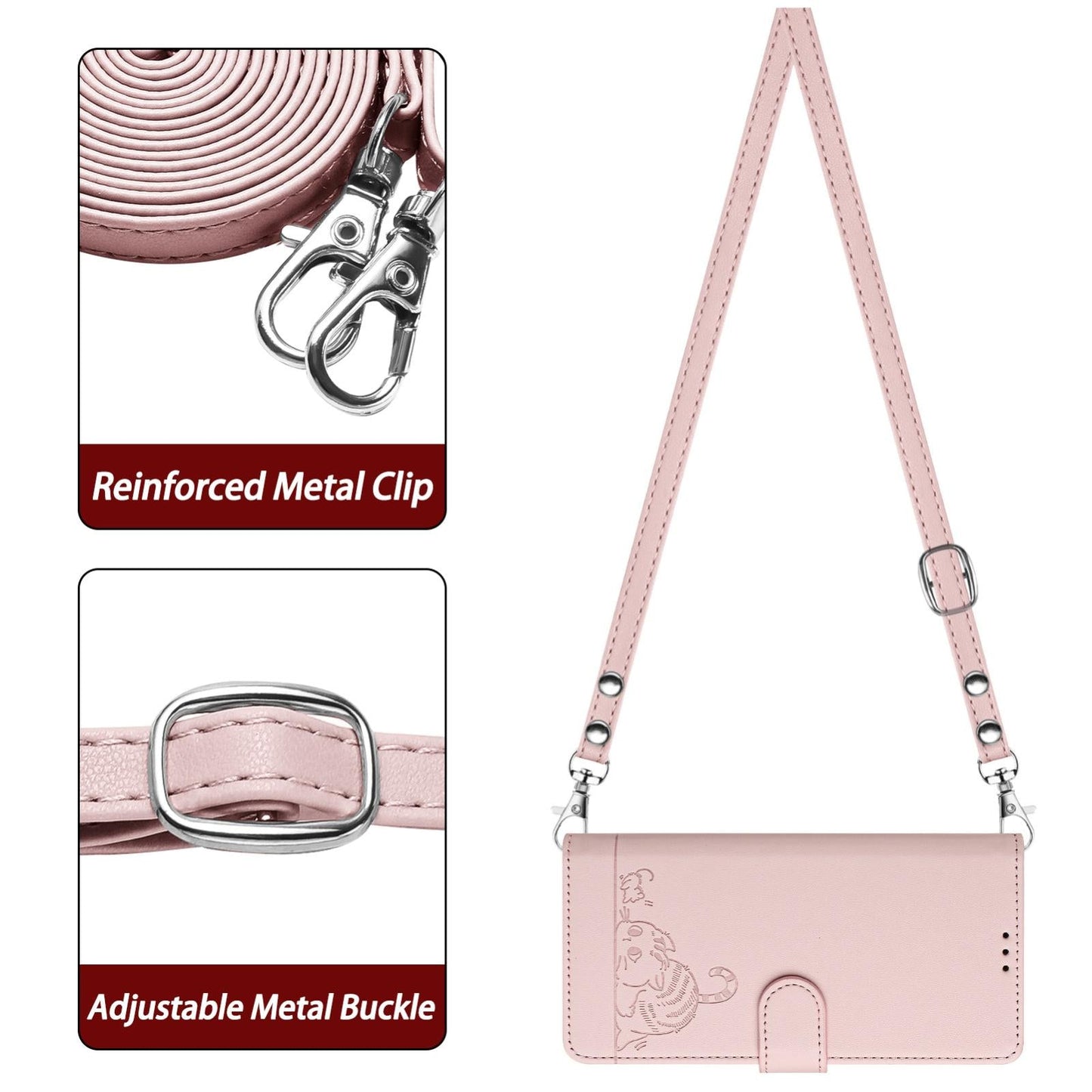 For Samsung Galaxy S25 Edge 5G Cat Rat Embossed RFID Leather Phone Case with Lanyard(Pink)