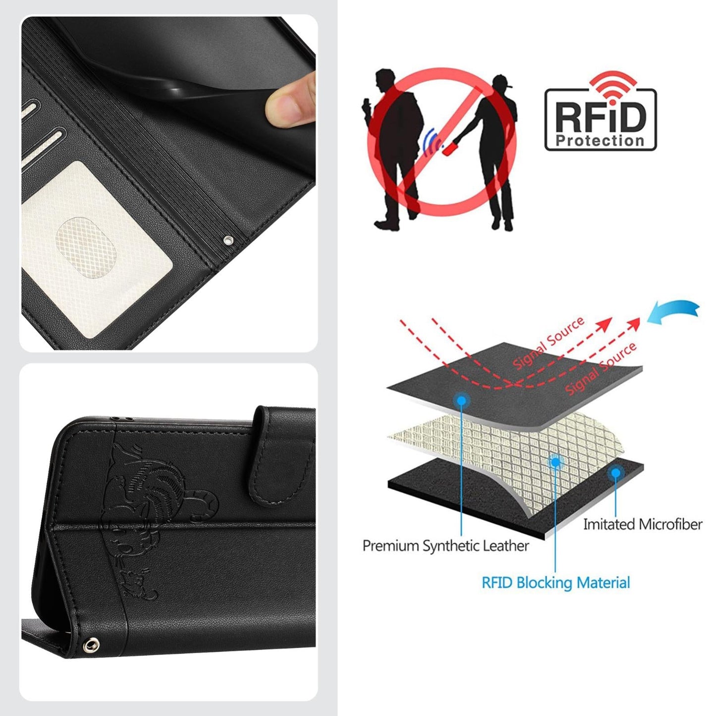 For Samsung Galaxy S25 Edge 5G Cat Rat Embossed RFID Leather Phone Case with Lanyard(Black)