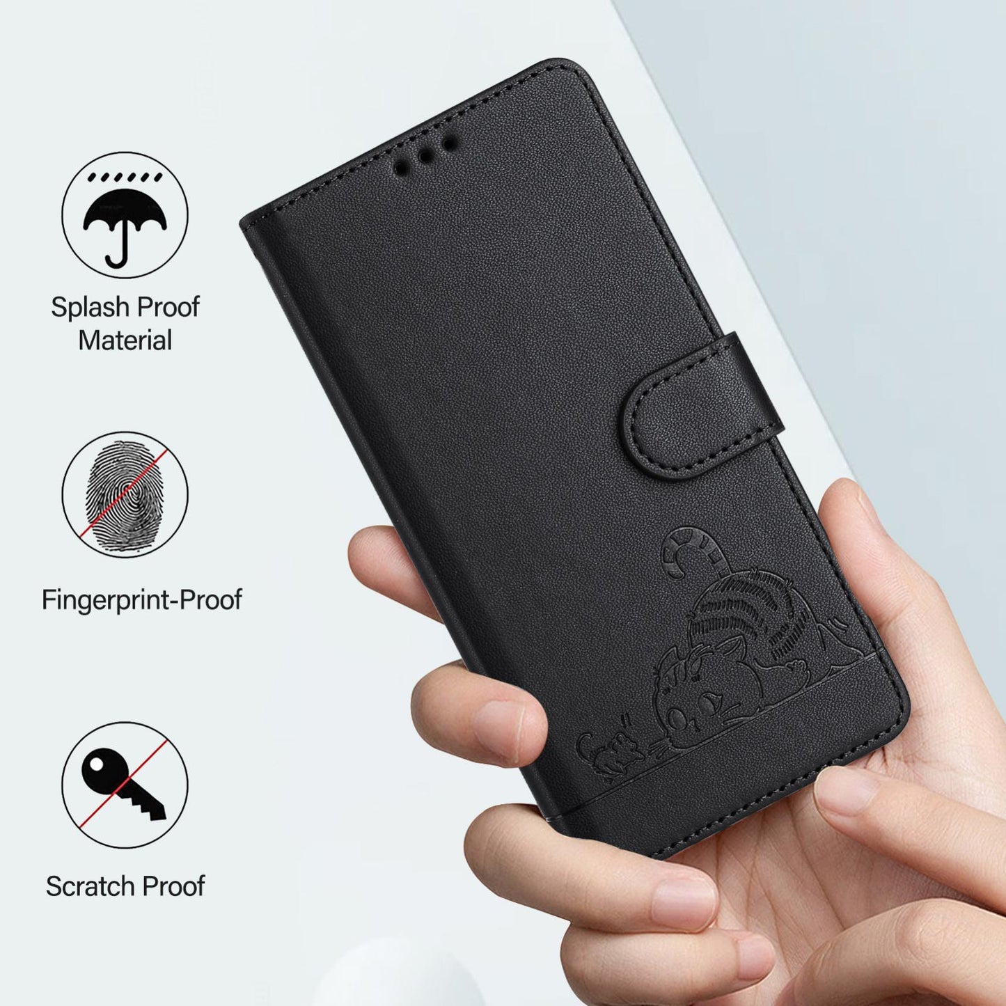 For Samsung Galaxy S25 Edge 5G Cat Rat Embossed RFID Leather Phone Case with Lanyard(Black)