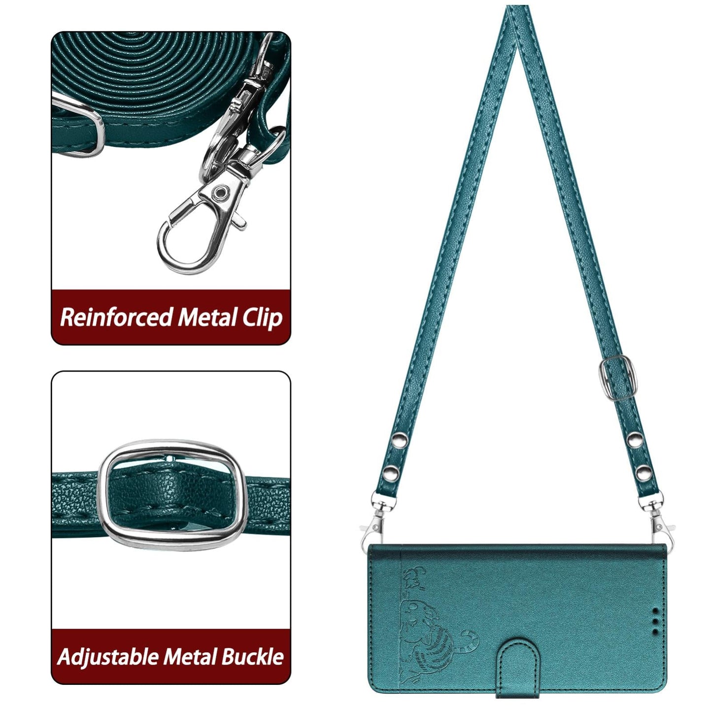 For Samsung Galaxy S25 Edge 5G Cat Rat Embossed RFID Leather Phone Case with Lanyard(Peacock Green)