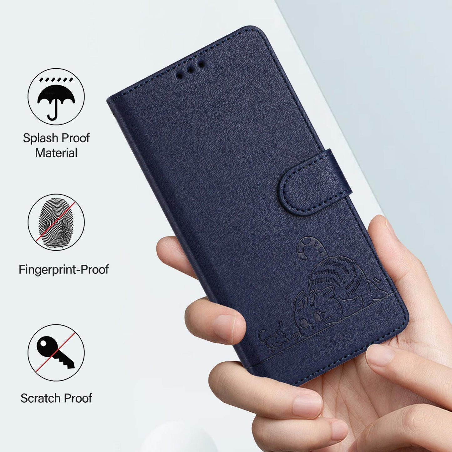 For Samsung Galaxy S25 Edge 5G Cat Rat Embossed RFID Leather Phone Case with Lanyard(Blue)