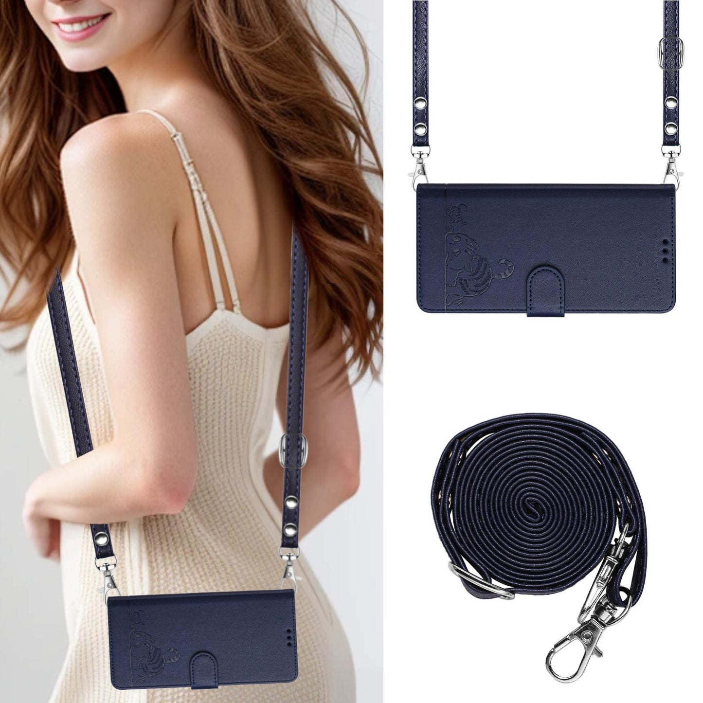 For Samsung Galaxy S25 Edge 5G Cat Rat Embossed RFID Leather Phone Case with Lanyard(Blue)