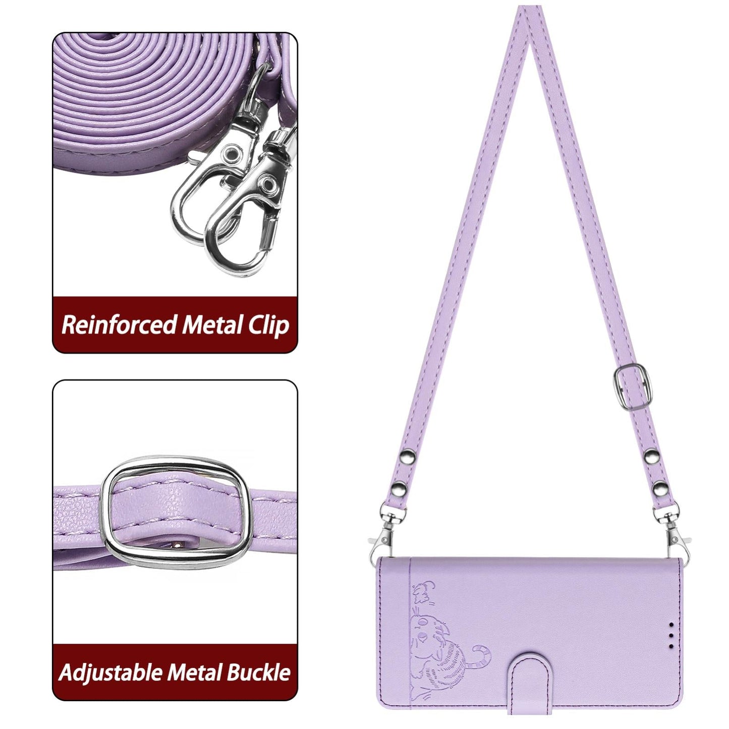 For Samsung Galaxy S25 Edge 5G Cat Rat Embossed RFID Leather Phone Case with Lanyard(Purple)