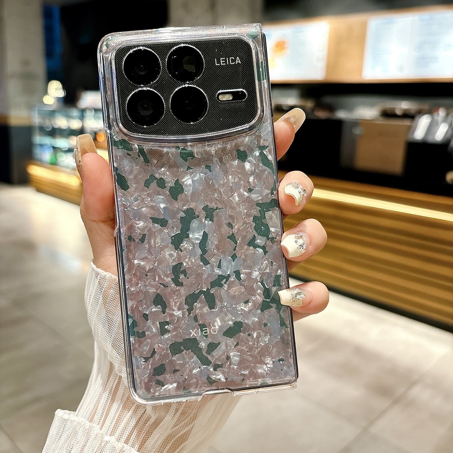 For Xiaomi Mix Fold 4 Pearlescent Shell Texture Phone Case(Pink Green)