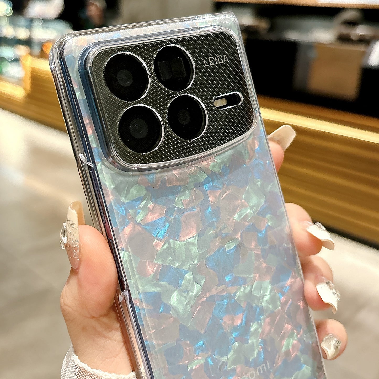 For Xiaomi Mix Fold 4 Pearlescent Shell Texture Phone Case(Pink Green)