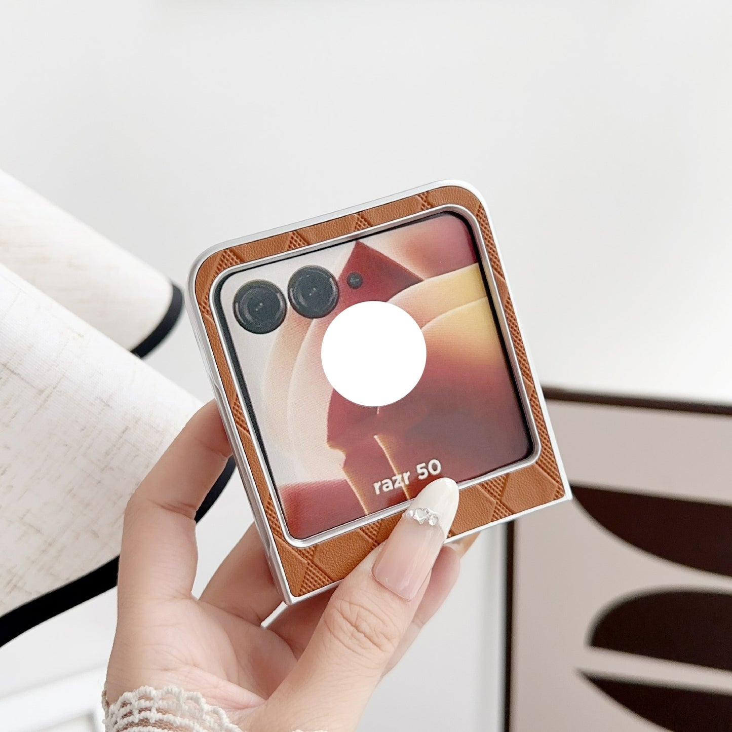 For Motorola Razr 50 Ultra Pearlescent Paint Diamond Shaped Checkered Leather Phone Case(Brown)