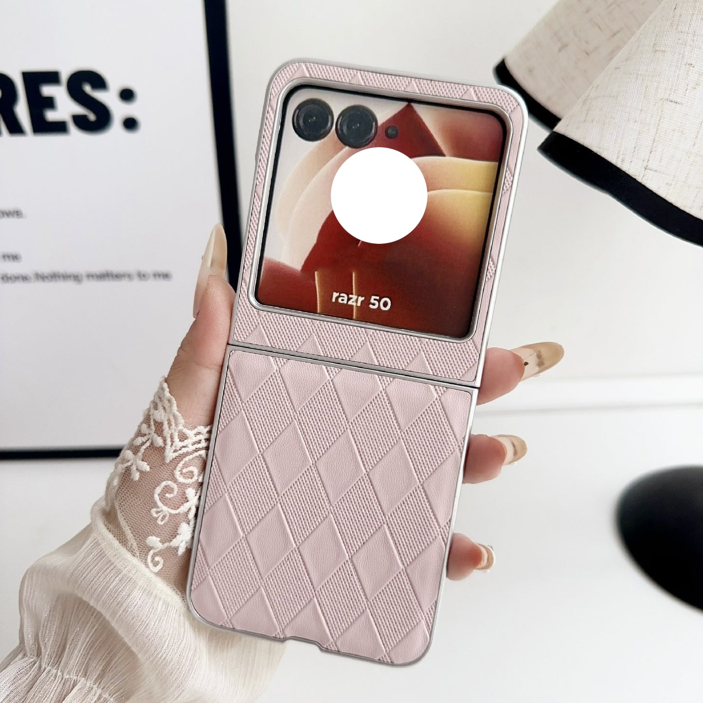 For Motorola Razr 50 Ultra Pearlescent Paint Diamond Shaped Checkered Leather Phone Case(Pink)