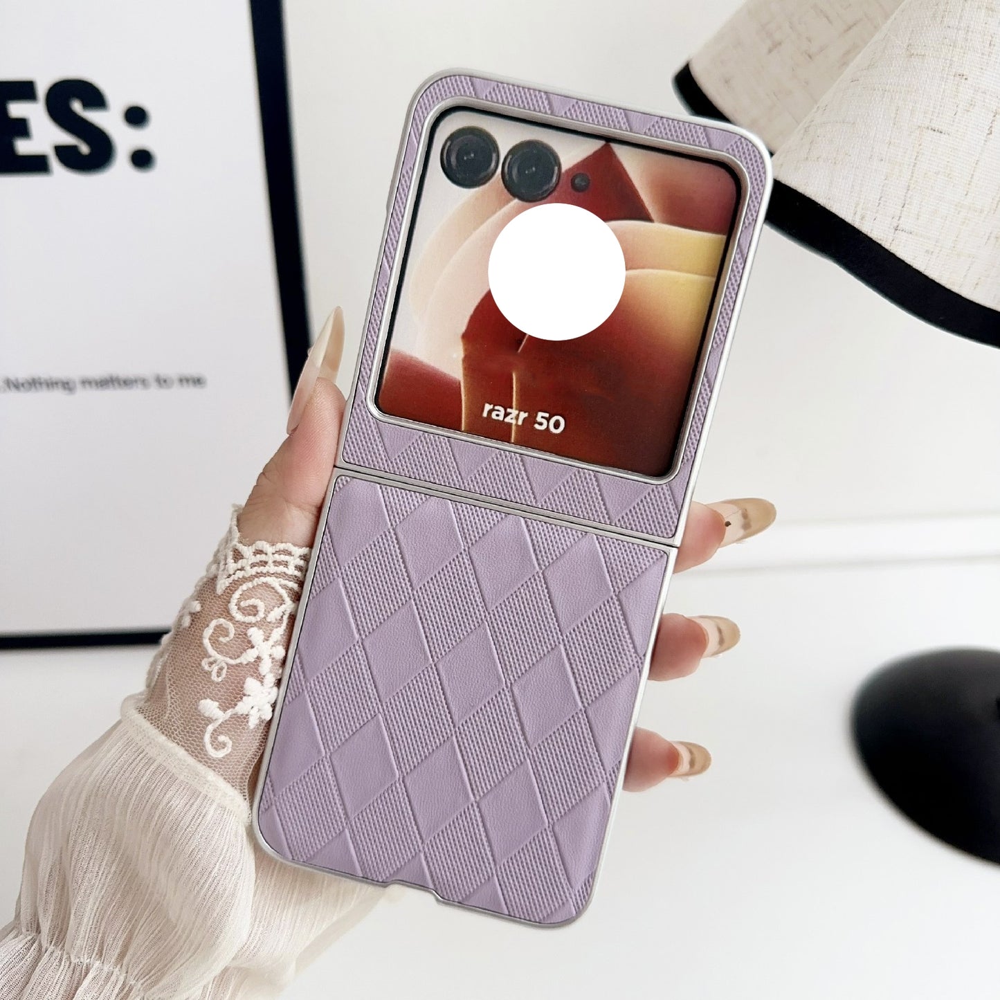 For Motorola Razr 50 Ultra Pearlescent Paint Diamond Shaped Checkered Leather Phone Case(Purple)