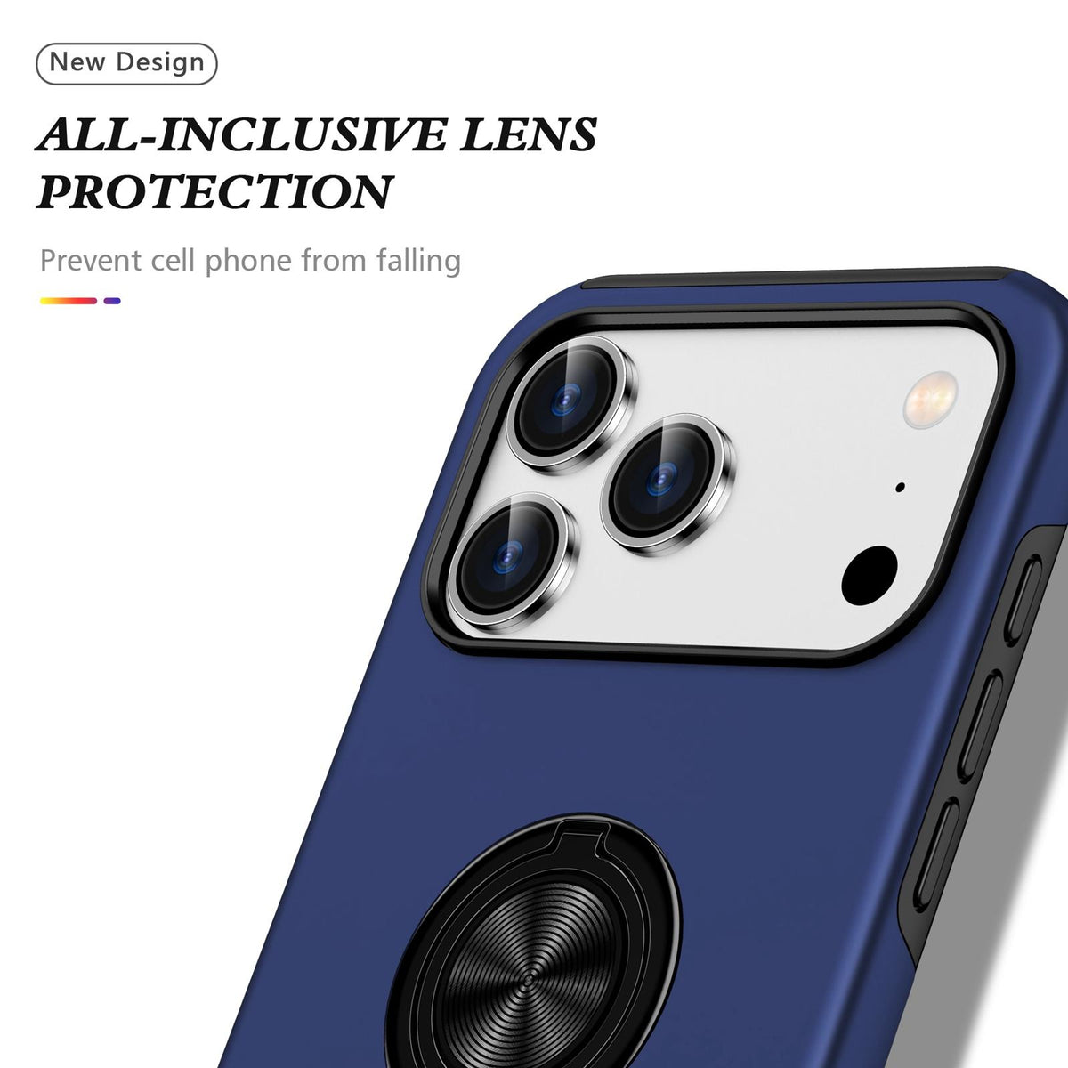 Compatible with iPhone 18 Pro Max PC + TPU Magnetic Phone Case with Invisible Ring Holder - Navy Blue