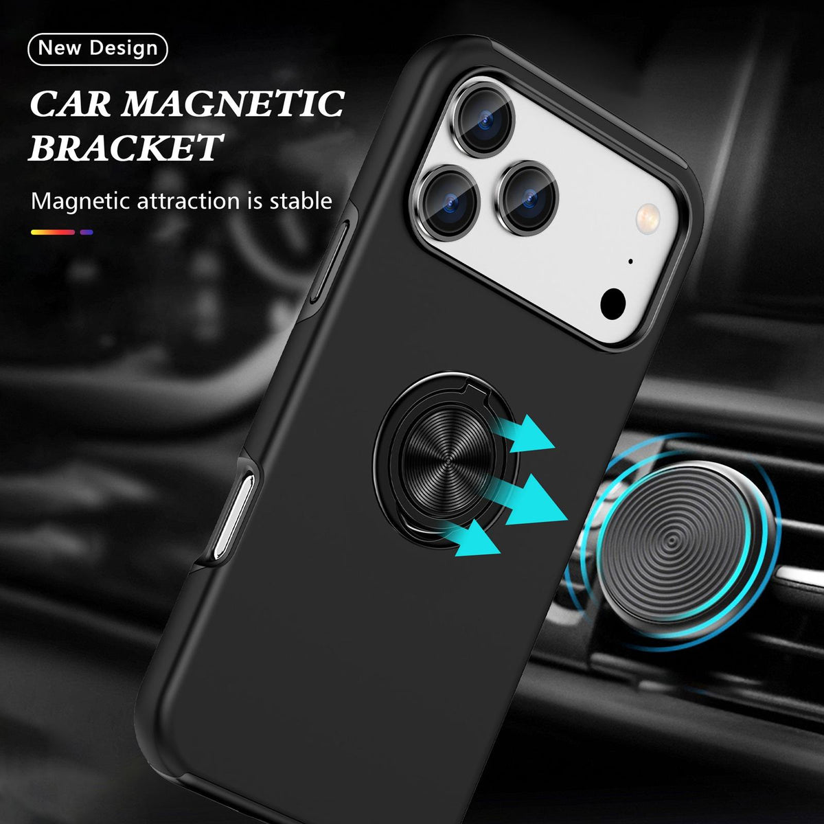 Compatible with iPhone 18 Pro Max PC + TPU Magnetic Phone Case with Invisible Ring Holder - Black