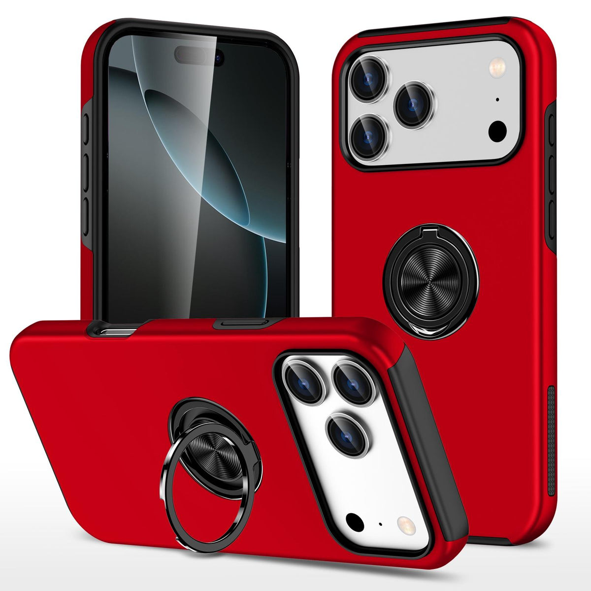 Compatible with iPhone 18 Pro Max PC + TPU Magnetic Phone Case with Invisible Ring Holder - Red