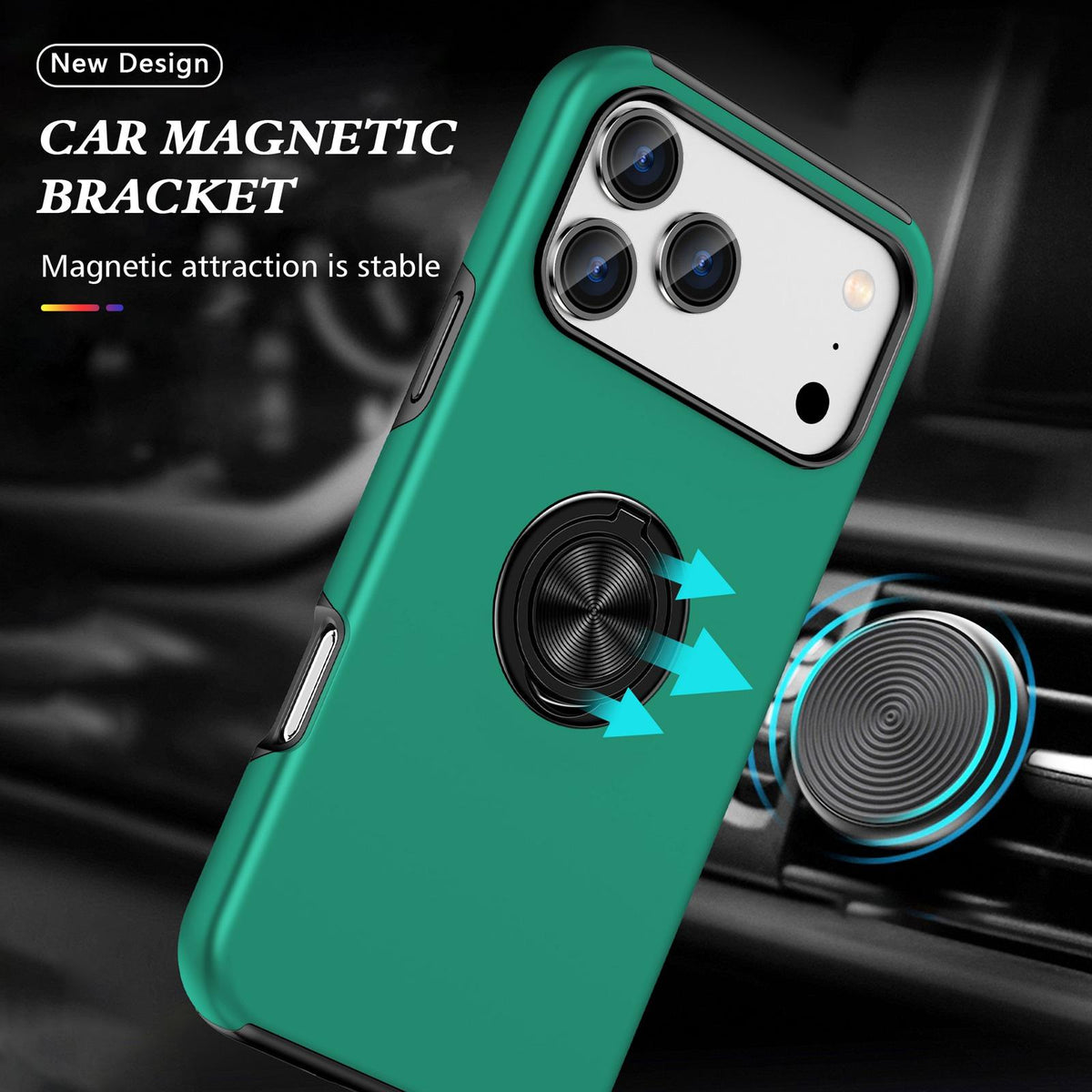 Compatible with iPhone 18 Pro Max PC + TPU Magnetic Phone Case with Invisible Ring Holder - Dark Green