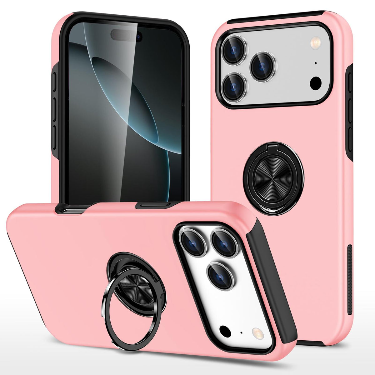 Compatible with iPhone 18 Pro PC + TPU Magnetic Phone Case with Invisible Ring Holder - Rose Gold