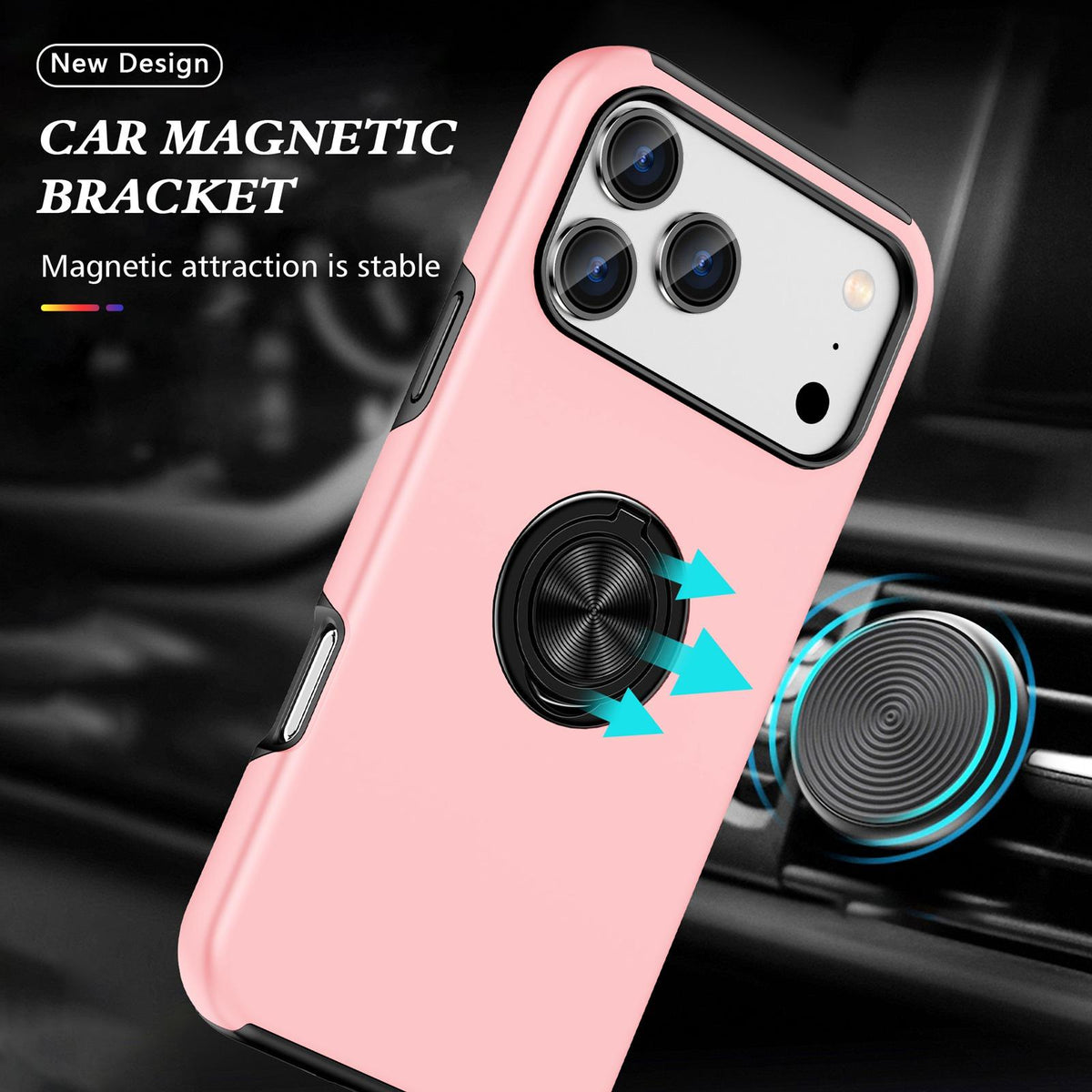 Compatible with iPhone 18 Pro PC + TPU Magnetic Phone Case with Invisible Ring Holder - Rose Gold