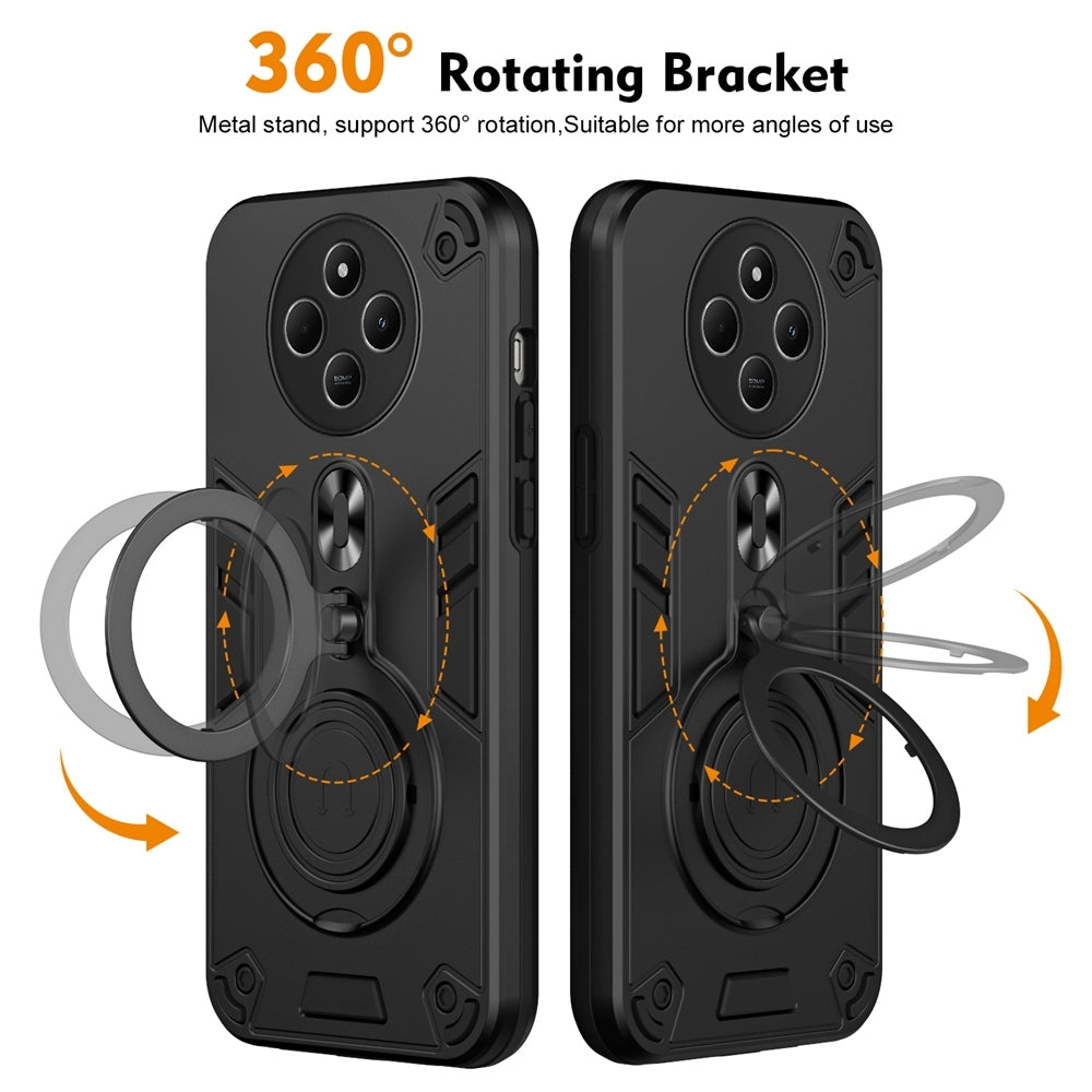 For Redmi 14C 4G Metal Ring 360 Degree Rotating Holder PC Hybrid TPU Phone Case(Black)