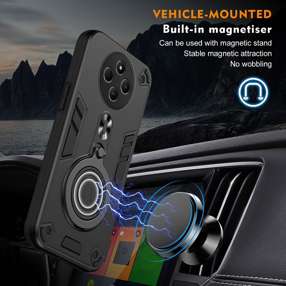 For Redmi 14C 4G Metal Ring 360 Degree Rotating Holder PC Hybrid TPU Phone Case(Black)