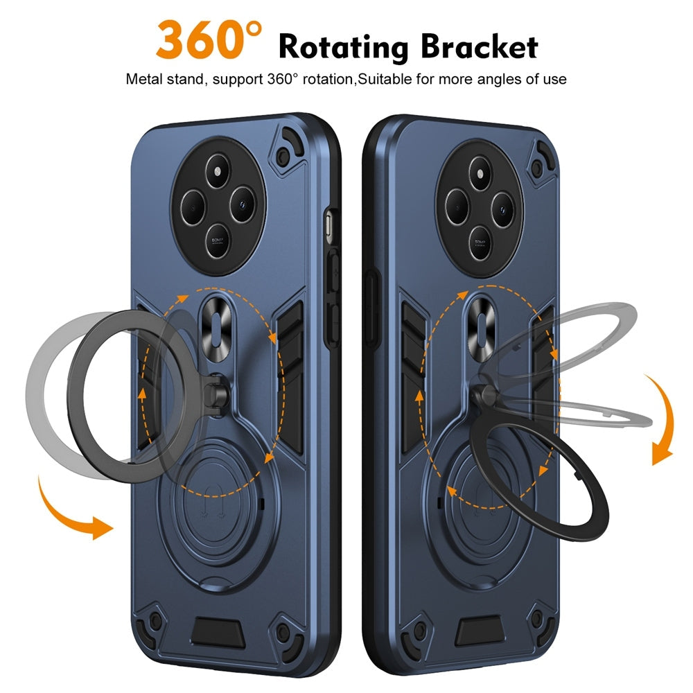 For Redmi 14C 4G Metal Ring 360 Degree Rotating Holder PC Hybrid TPU Phone Case(Navy Blue)