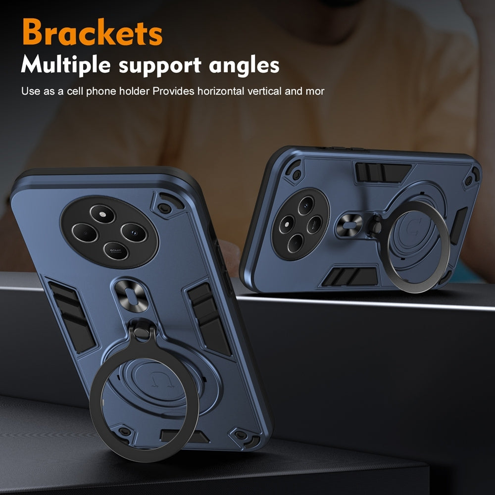 For Redmi 14C 4G Metal Ring 360 Degree Rotating Holder PC Hybrid TPU Phone Case(Navy Blue)