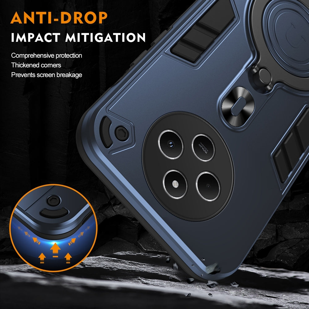 For Redmi 14C 4G Metal Ring 360 Degree Rotating Holder PC Hybrid TPU Phone Case(Navy Blue)