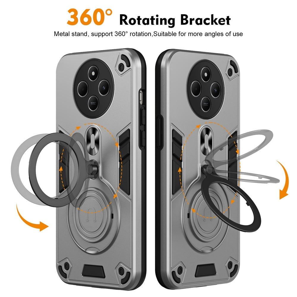 For Redmi 14C 4G Metal Ring 360 Degree Rotating Holder PC Hybrid TPU Phone Case(Silver Grey)