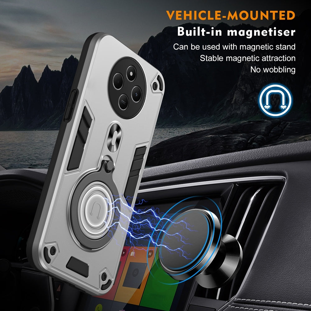 For Redmi 14C 4G Metal Ring 360 Degree Rotating Holder PC Hybrid TPU Phone Case(Silver Grey)