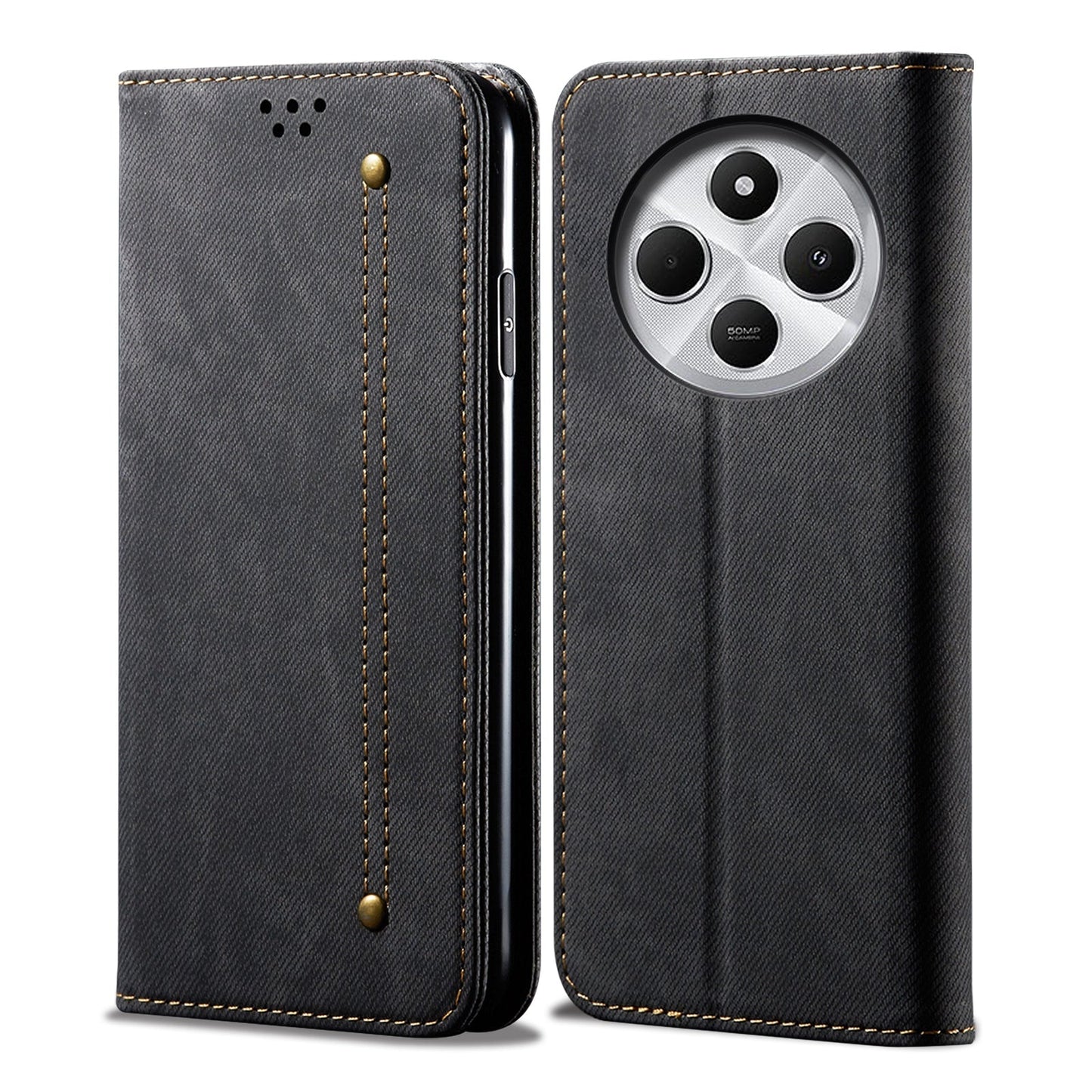 For Redmi 14C 4G Denim Texture Casual Style Horizontal Flip Leather Case(Black)