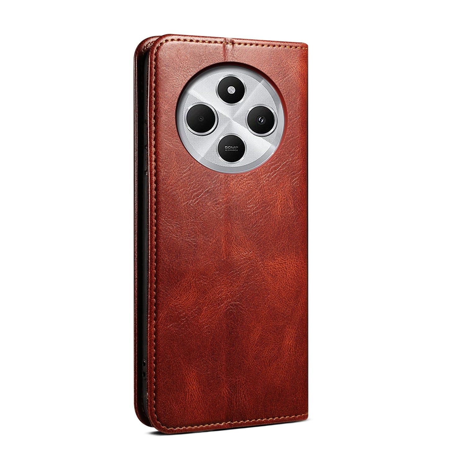 For Redmi 14C 4G Oil Wax Crazy Horse Texture Leather Phone Case(Brown)