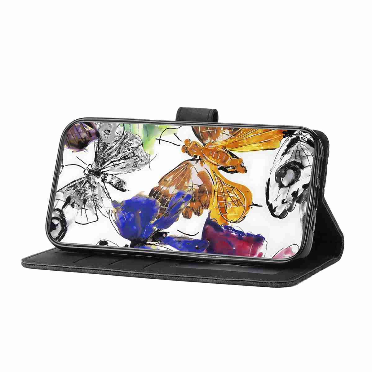 Compatible with iPhone 18 Pro Max & 17 Pro Max Skin-feel Embossed Butterfly Leather Phone Case - Black