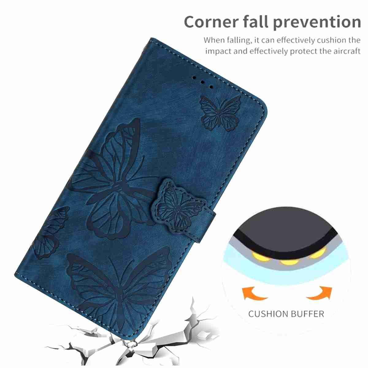 Compatible with iPhone 18 Pro Max & 17 Pro Max Skin-feel Embossed Butterfly Leather Phone Case - Blue